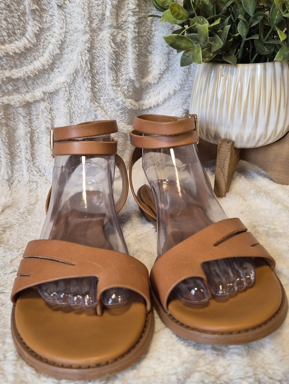 Franco Sarto Greene Leather Sandals Tan Ankle Strap Gladiator Women's Size 9.5 - Picture 5 of 14